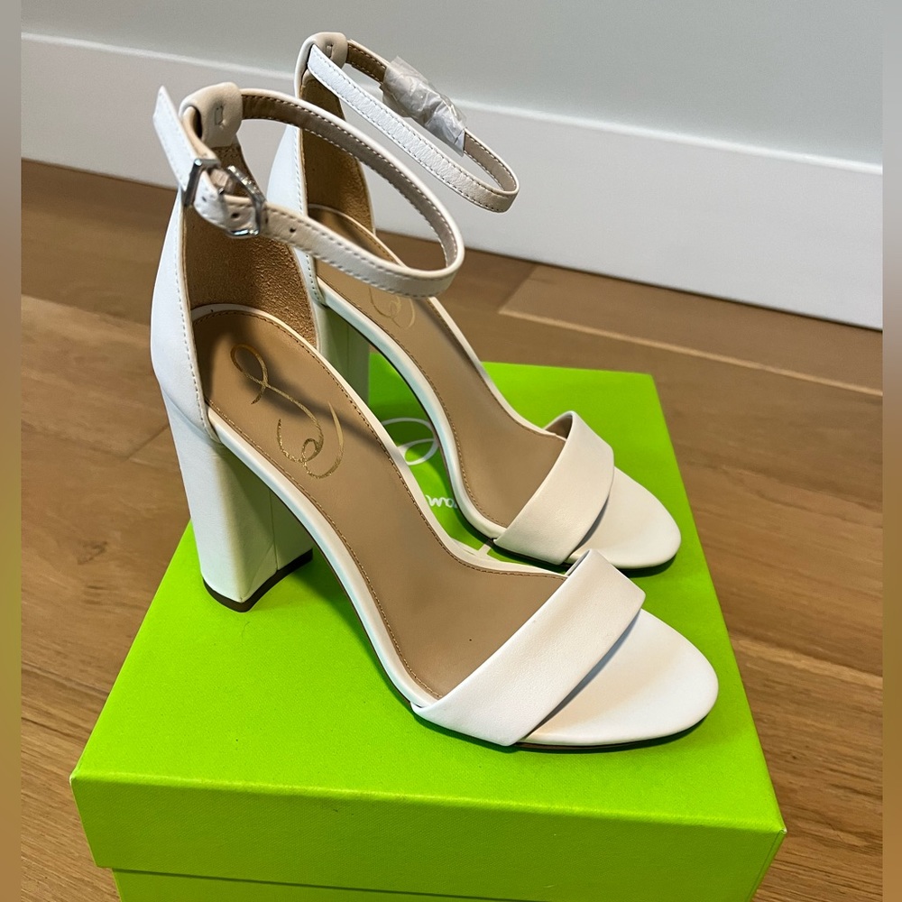 NIB Sam Edelman Yaro Block Heel Sandal - Bright White Leather 6W